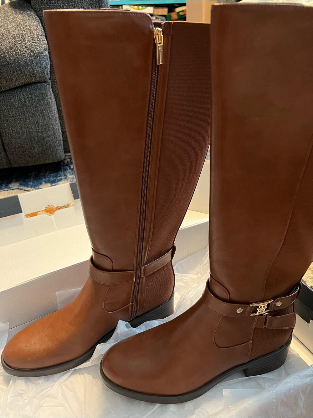 Tommy Hilfiger Women's Brown Knee-High Riding Boots - Classic Leather